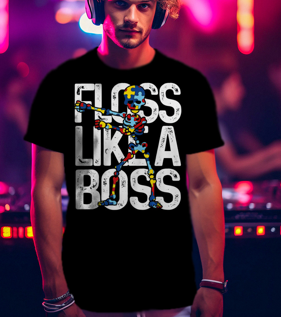 Floss Like A Boss Puzzle Skeleton Autism Awareness T-Shirt