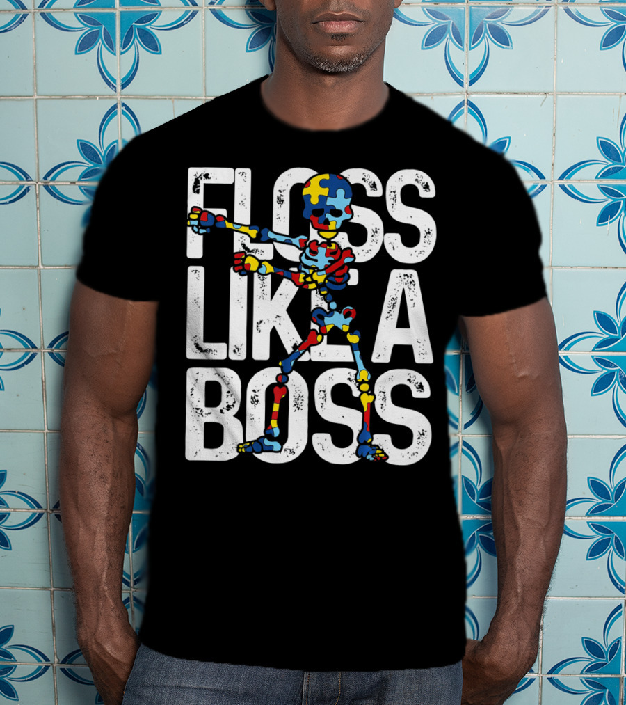 Floss Like A Boss Puzzle Skeleton Autism Awareness T-Shirt