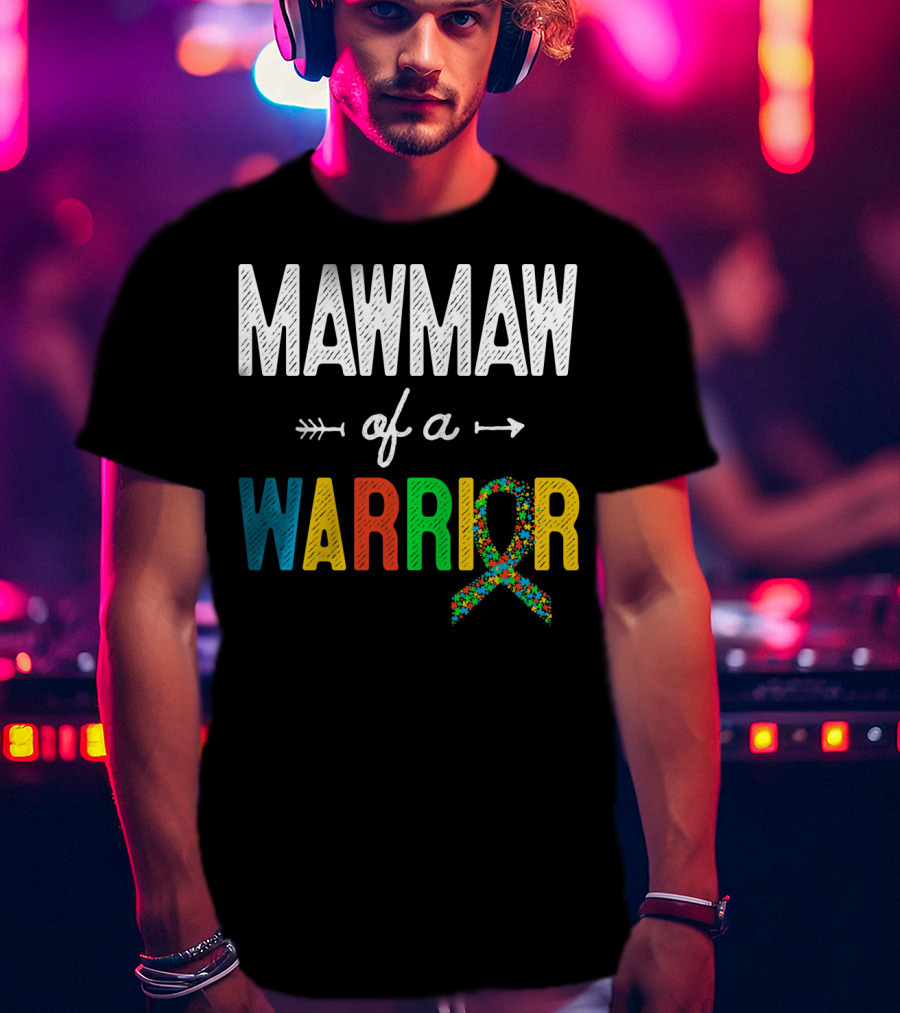 Maw Maw Of A Warrior Autism Awareness Puzzle T-Shirt