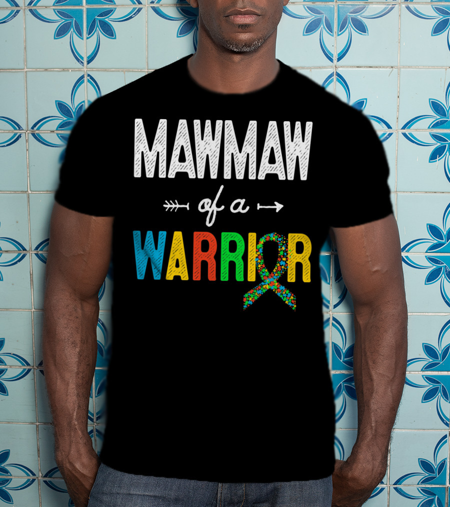 Maw Maw Of A Warrior Autism Awareness Puzzle T-Shirt