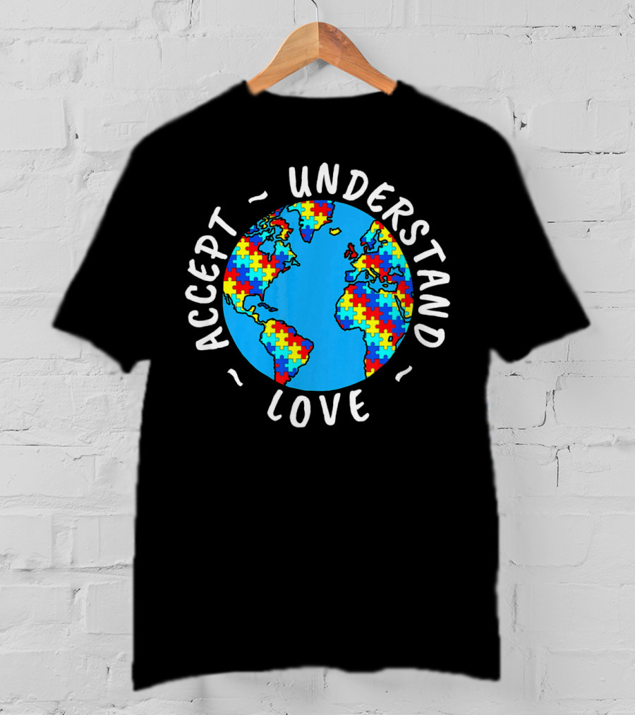 Accept Understand Love Autism Awareness World Puzzle T-Shirt