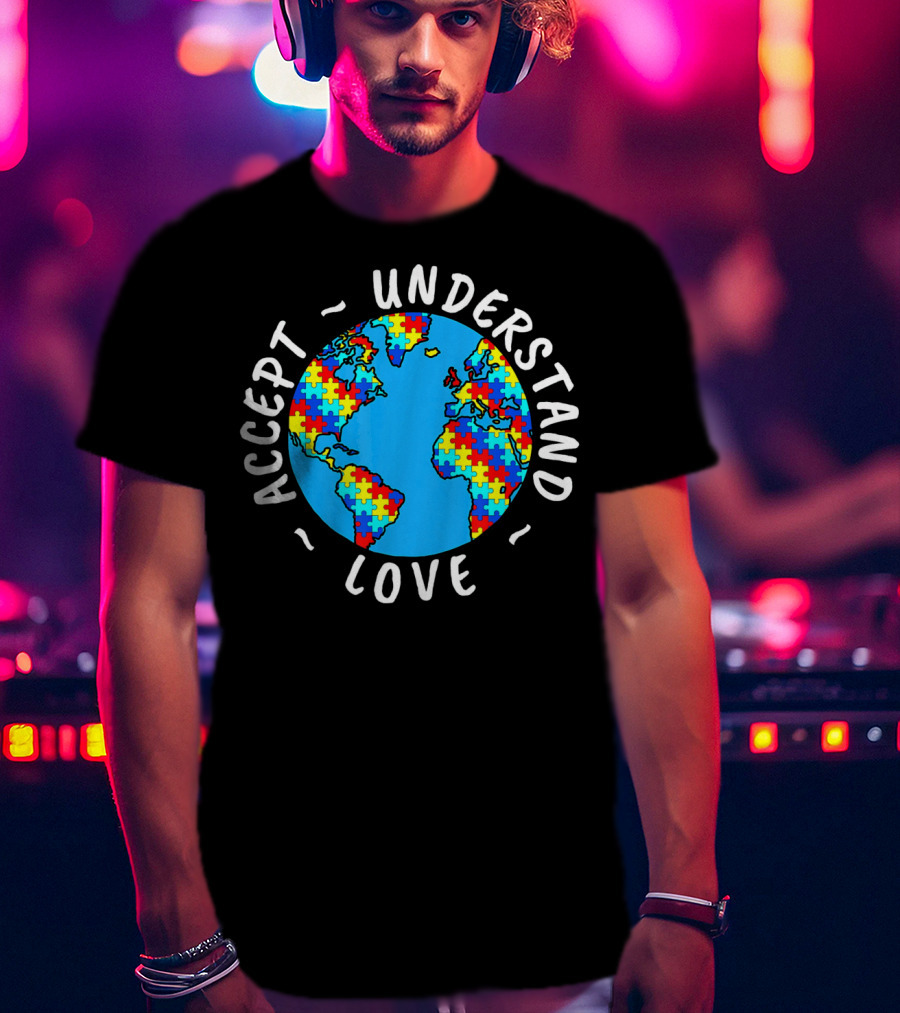 Accept Understand Love Autism Awareness World Puzzle T-Shirt