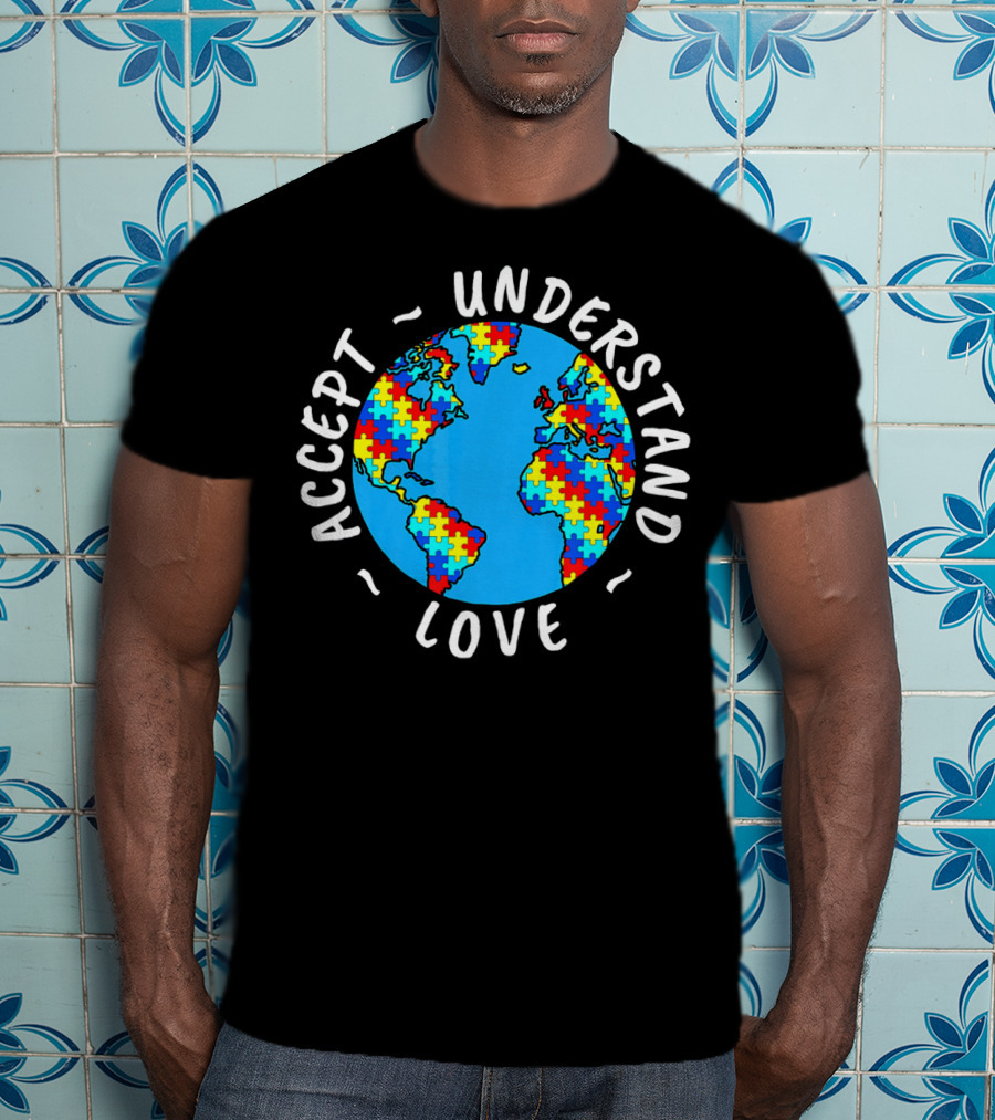 Accept Understand Love Autism Awareness World Puzzle T-Shirt
