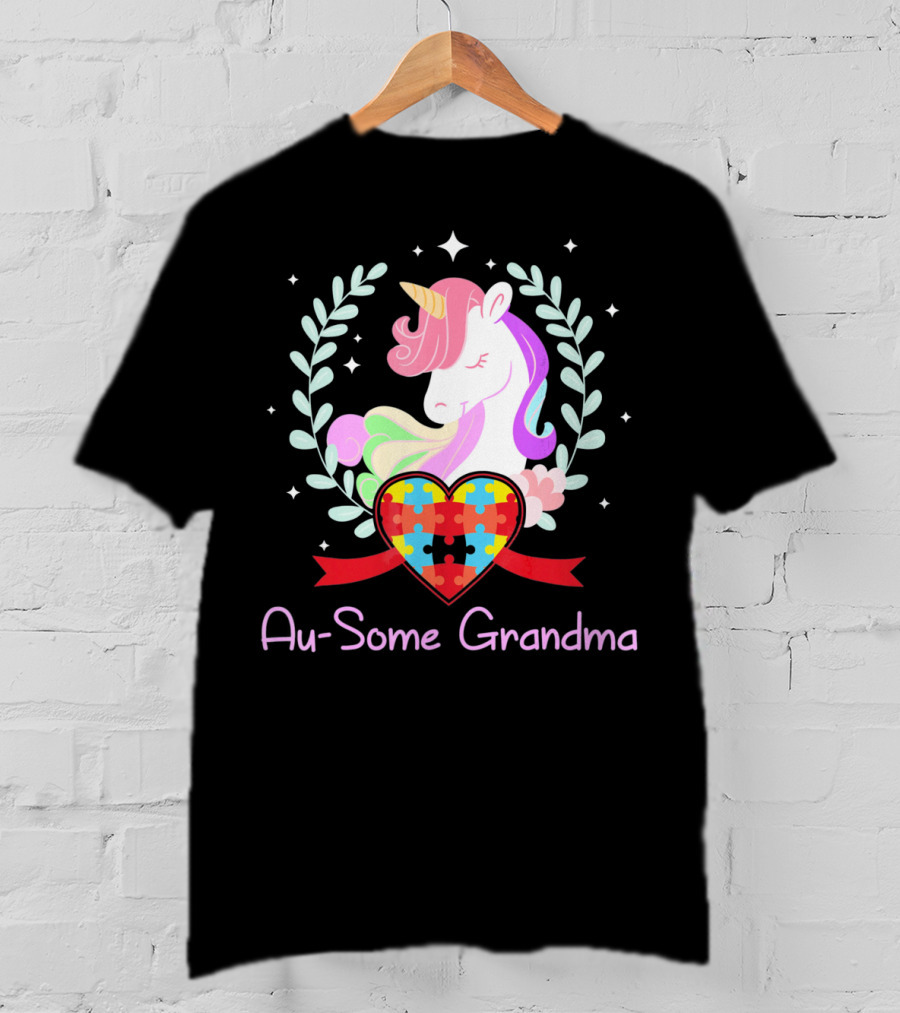 Au-Some Grandma Unicorn Heart Autism Awareness T-Shirt