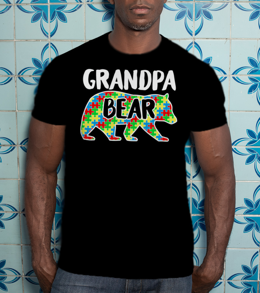Grandpa Bear Puzzle Autism Awareness Month T-Shirt