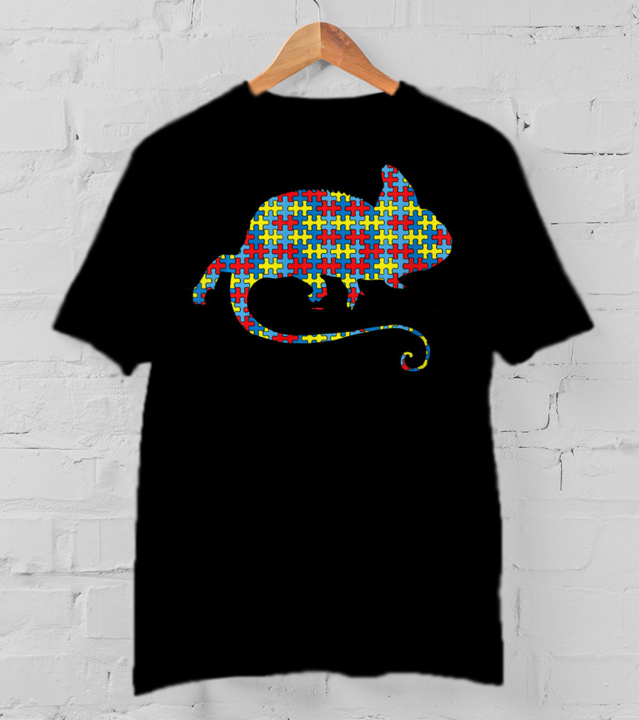 Chameleon Autism Awareness Puzzle Pattern Kids Lizard T-Shirt