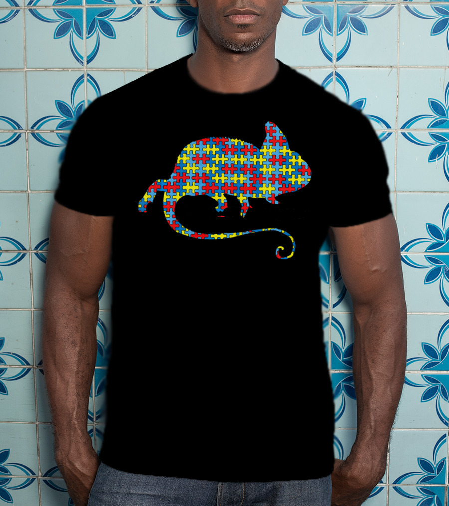 Chameleon Autism Awareness Puzzle Pattern Kids Lizard T-Shirt