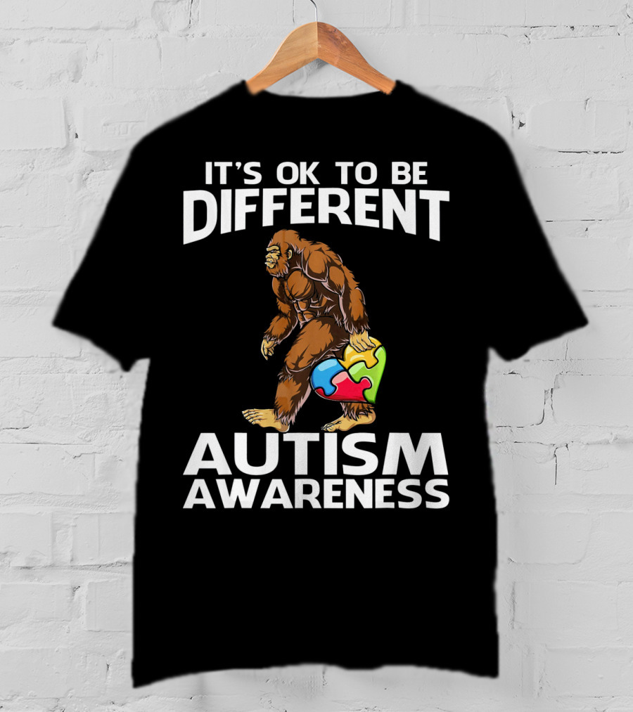 It's Ok To Be Different Bigfoot Autism Awareness T-Shirt
