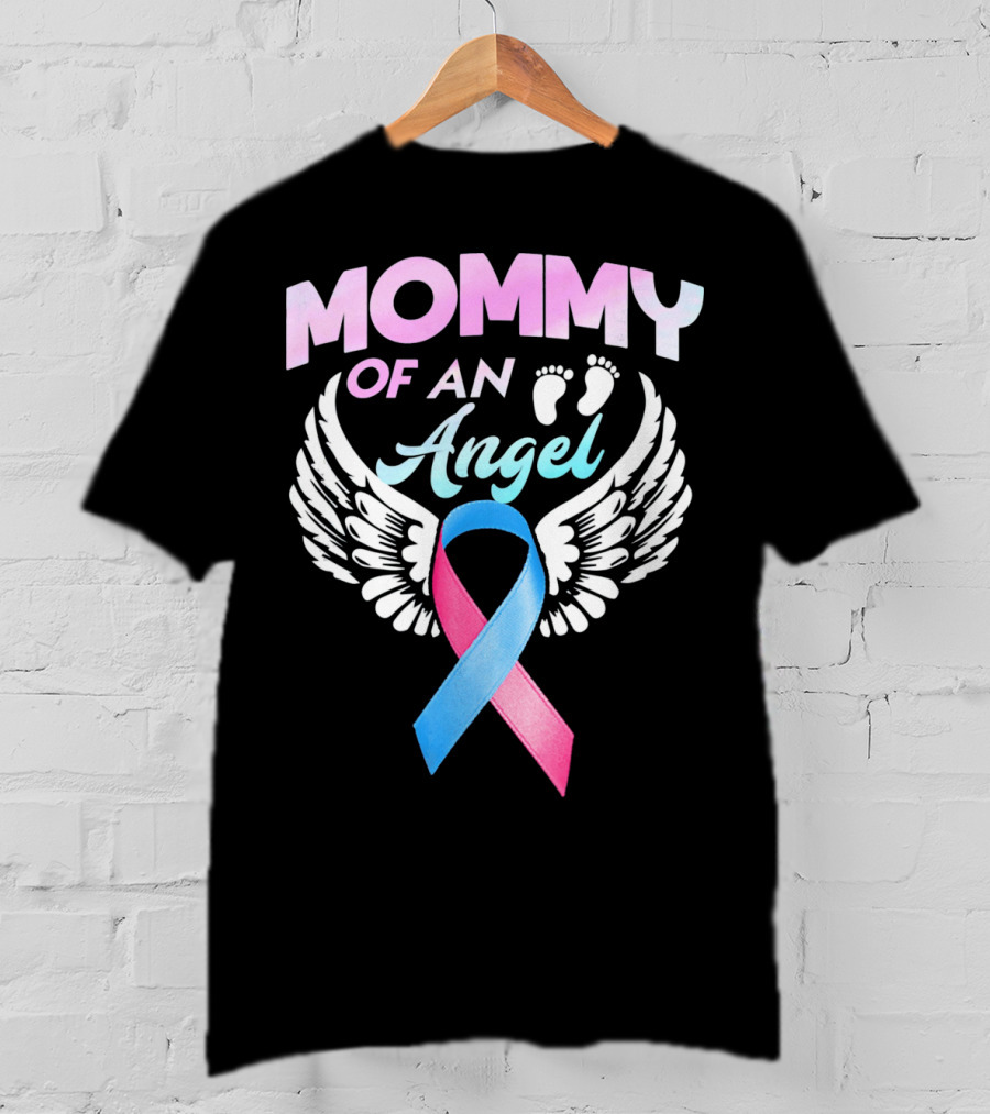 Mommy Of An Angel Miscarriage Awareness Ribbon Wings T-Shirt