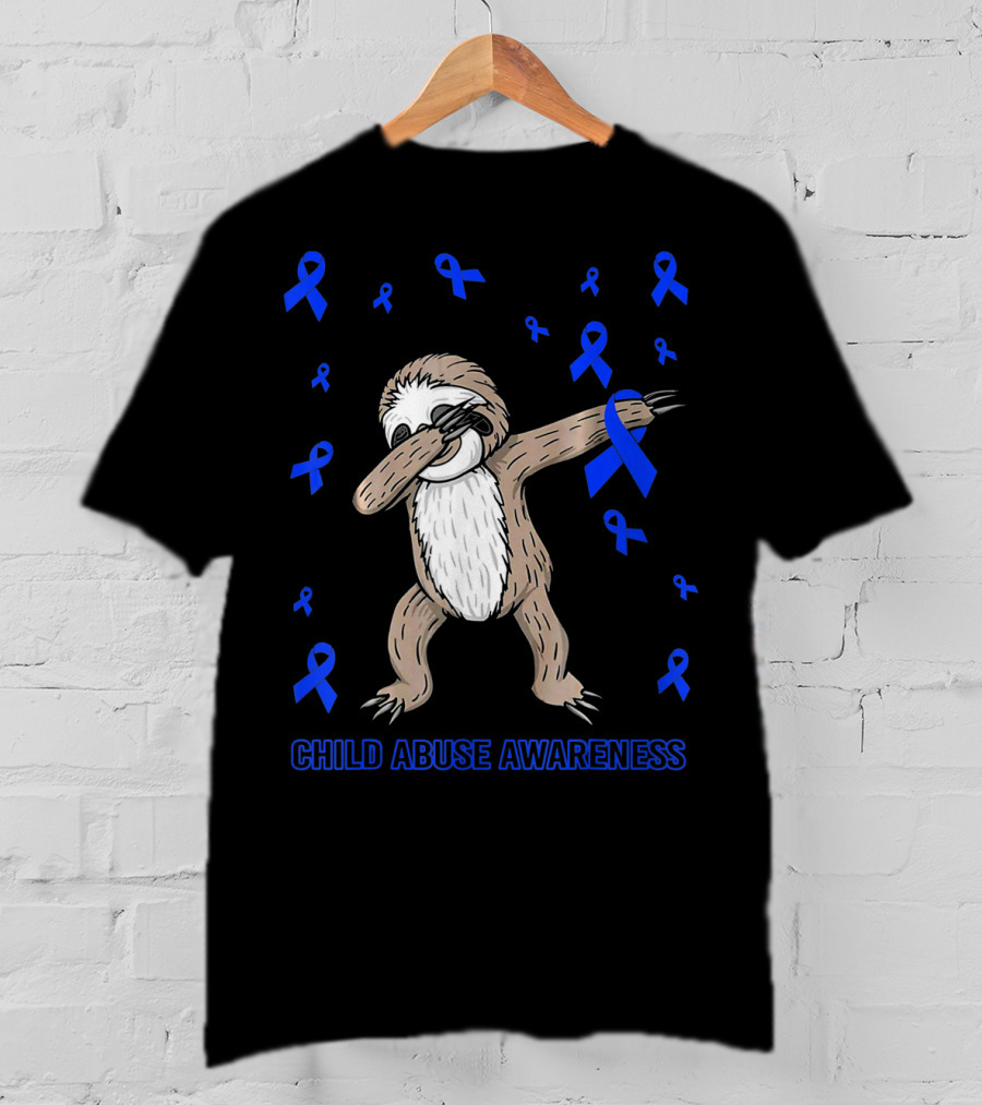 Funny Cute Sloth Dabbing Child Abuse Awareness T-Shirt