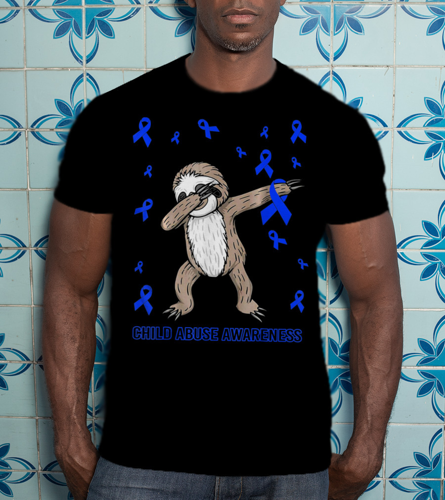 Funny Cute Sloth Dabbing Child Abuse Awareness T-Shirt