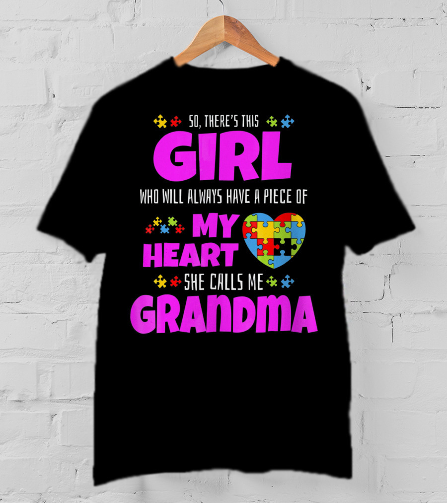 Autism Awareness Puzzle Heart Girl Grandma Love T-Shirt