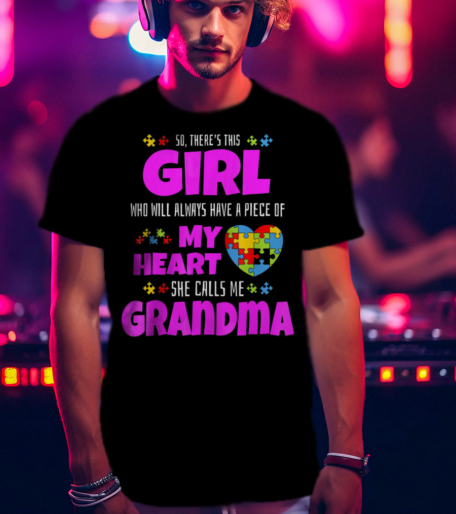 Autism Awareness Puzzle Heart Girl Grandma Love T-Shirt