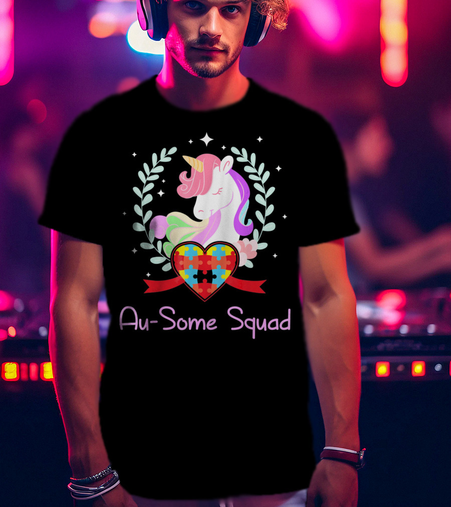 Au Some Squad Autism Awareness Unicorn Puzzle Heart T-Shirt