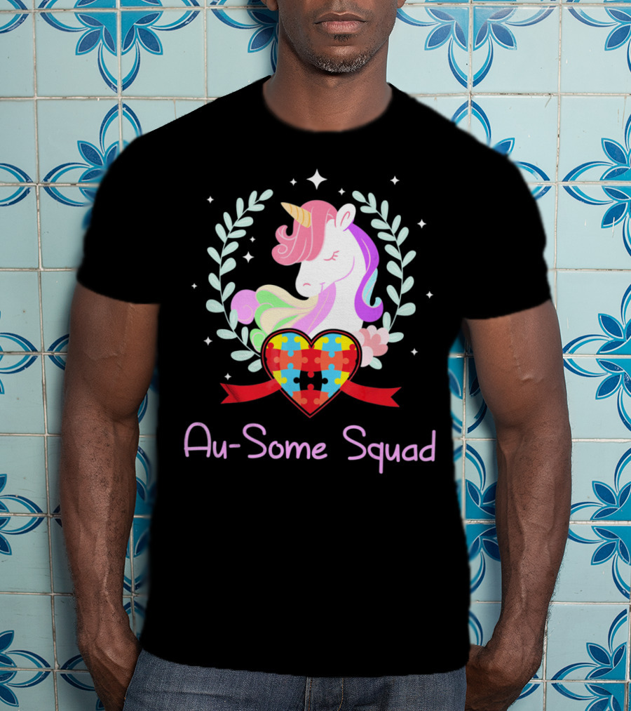 Au Some Squad Autism Awareness Unicorn Puzzle Heart T-Shirt
