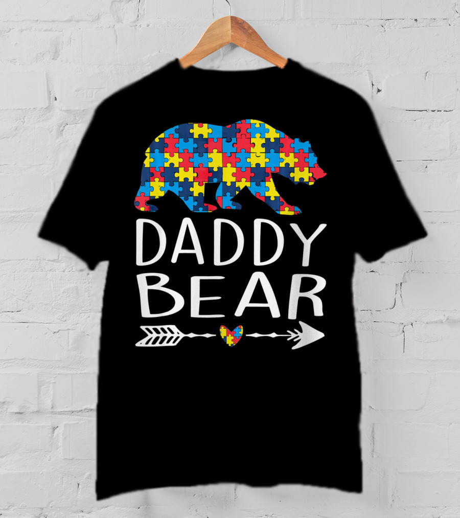 Daddy Bear Puzzle Heart Arrow Autism Aware T-Shirt