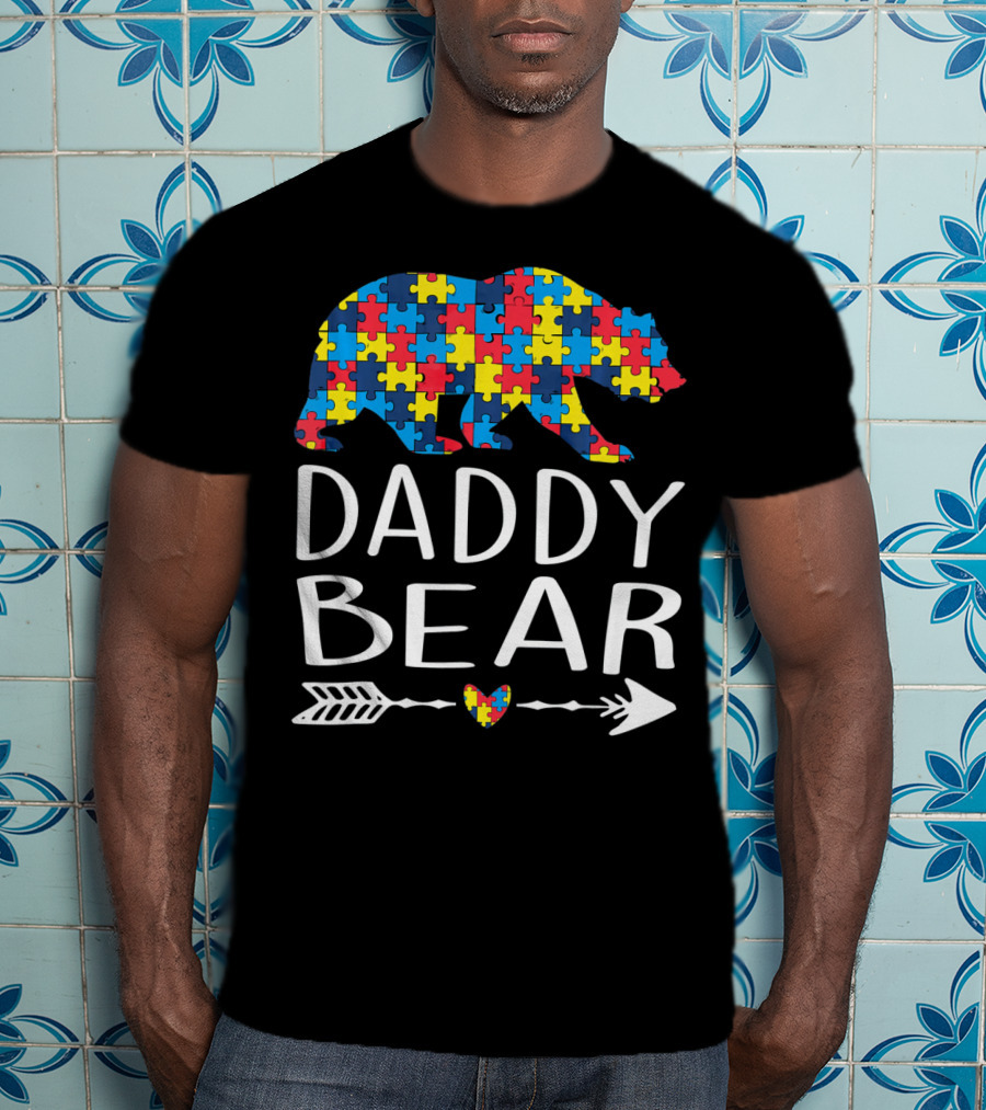 Daddy Bear Puzzle Heart Arrow Autism Aware T-Shirt
