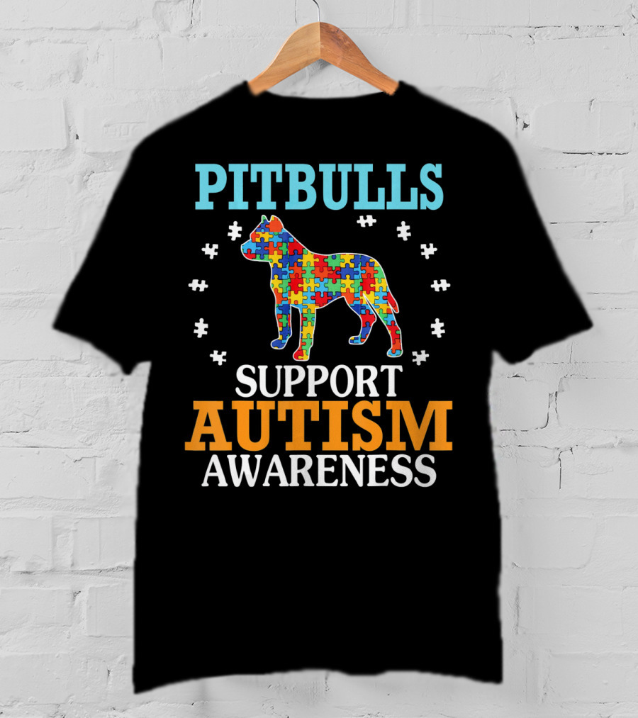 Pitbulls Support Autism Awareness Puzzle Heart T-Shirt