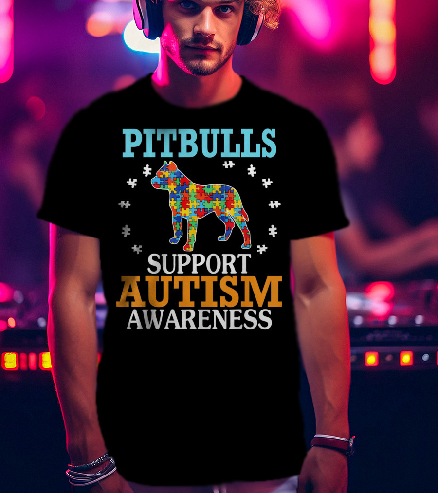 Pitbulls Support Autism Awareness Puzzle Heart T-Shirt