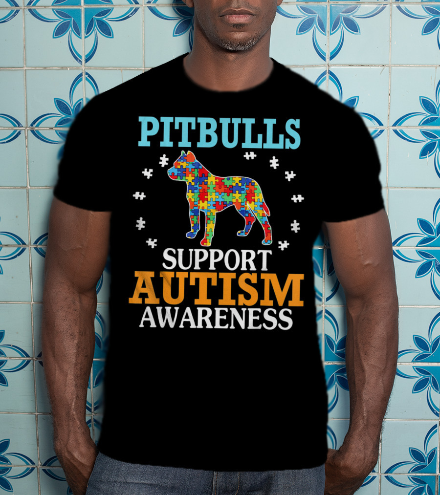 Pitbulls Support Autism Awareness Puzzle Heart T-Shirt