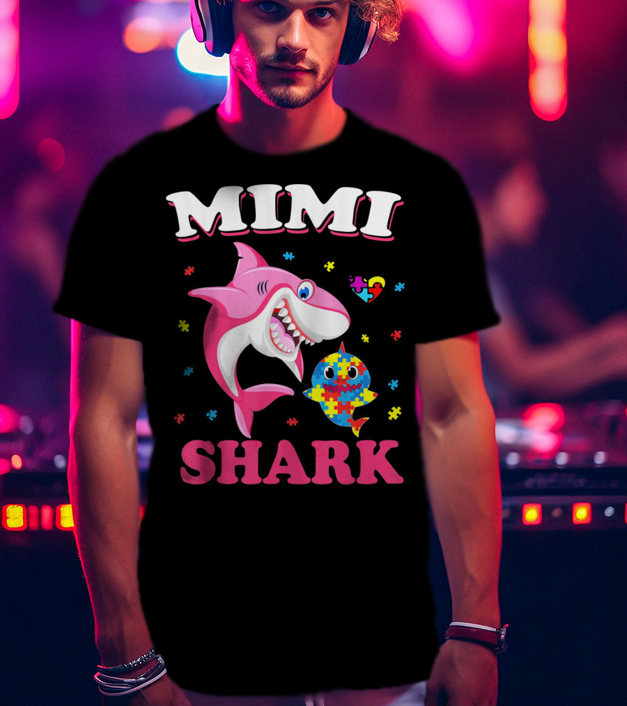 Mimi Shark Autism Awareness Puzzle Heart Colorful Sharks T-Shirt