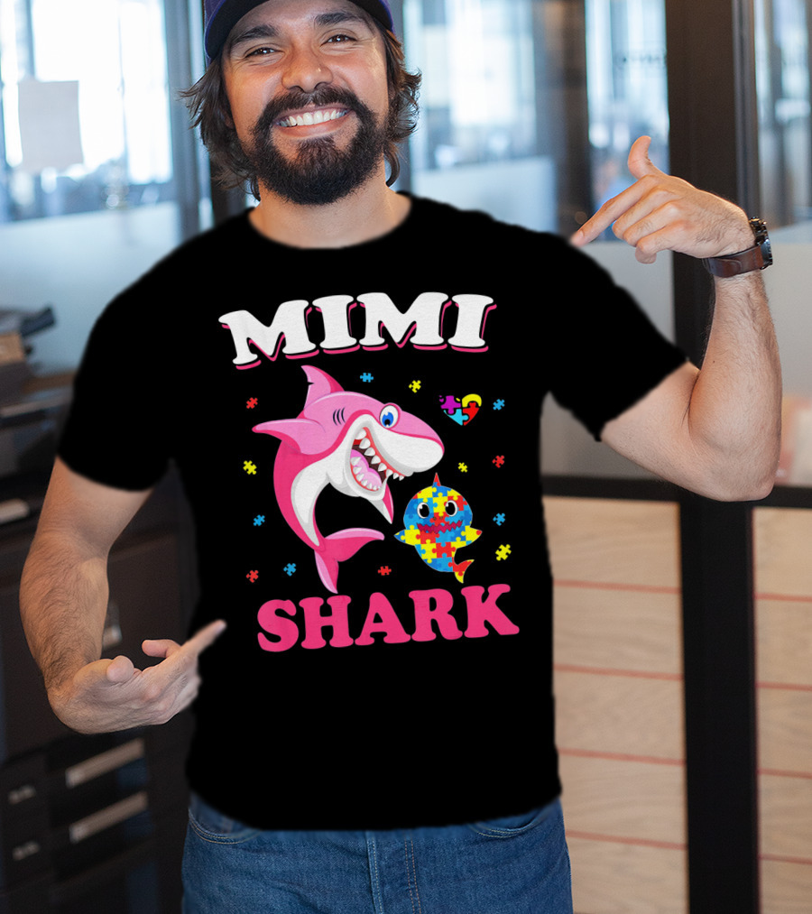 Mimi Shark Autism Awareness Puzzle Heart Colorful Sharks T-Shirt