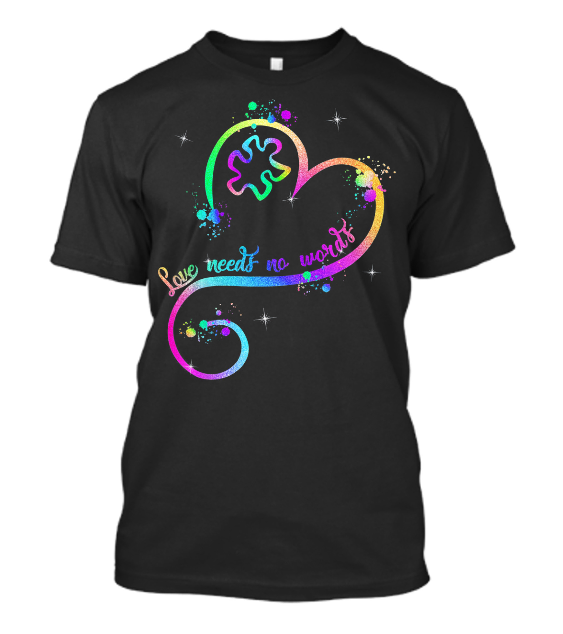 Love Needs No Words Heart Ribbon Puzzle Autism T-Shirt