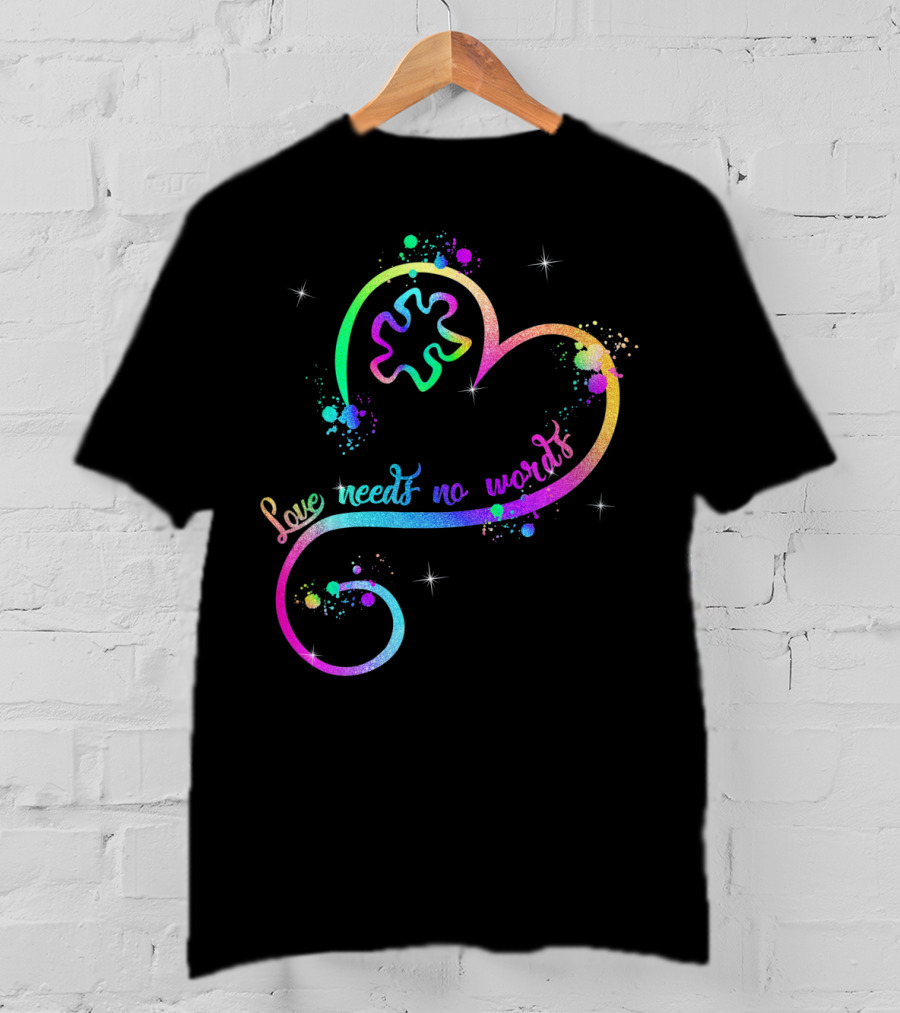 Love Needs No Words Heart Ribbon Puzzle Autism T-Shirt