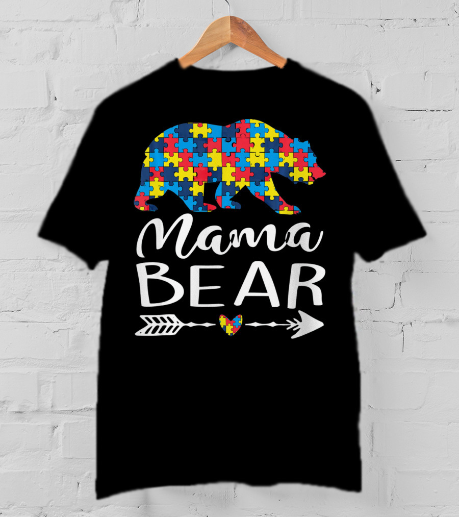 Mama Bear Autism Awareness Puzzle Heart Arrow T-Shirt