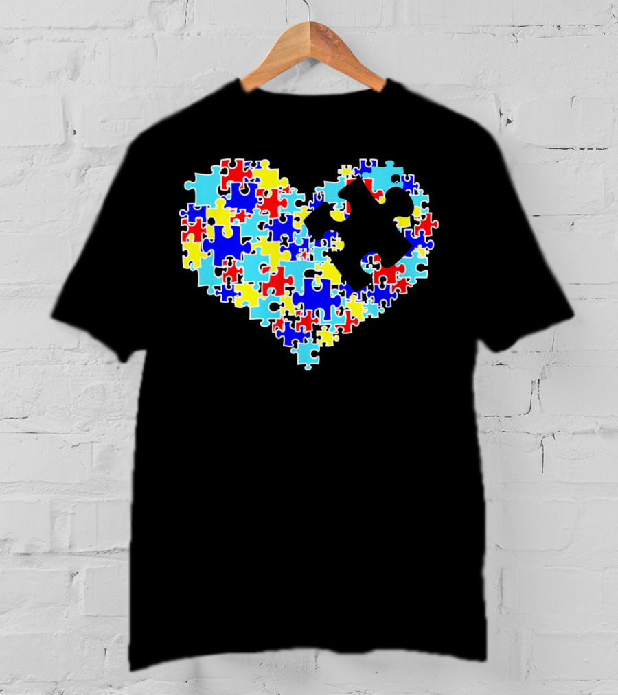 Autism Puzzle Piece Heart Multicolor Symbol For Auti T-Shirt