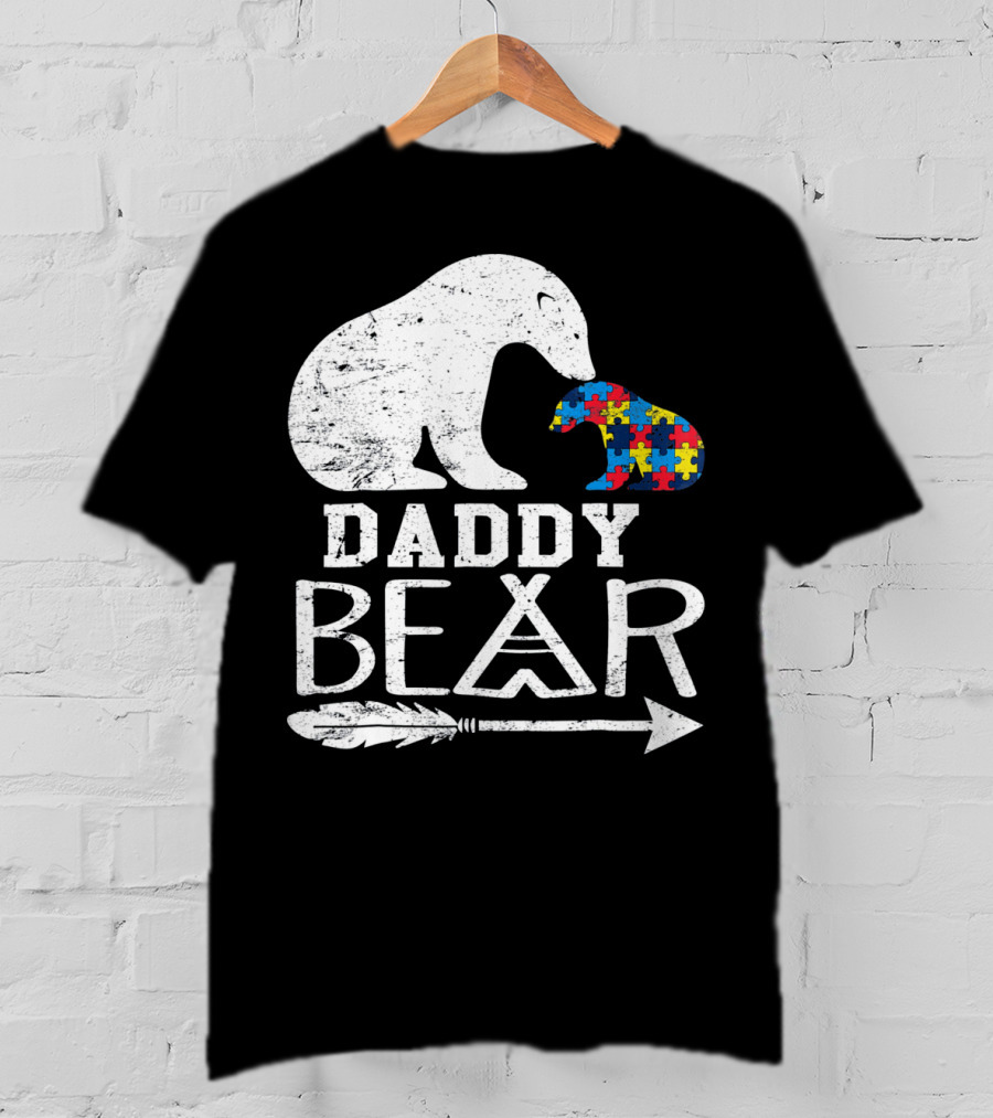 Daddy Bear Autism Awareness Puzzle Piece Arrow T-Shirt