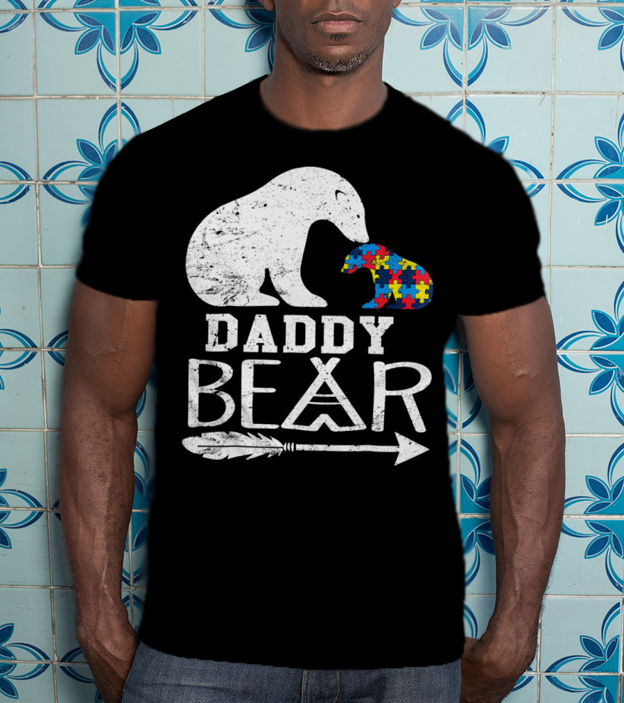 Daddy Bear Autism Awareness Puzzle Piece Arrow T-Shirt
