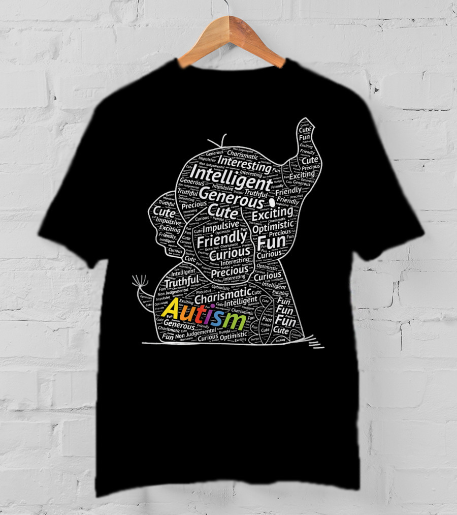 Autism Support Elephant With Intelligent Friendly Generous Words T-Shirt
