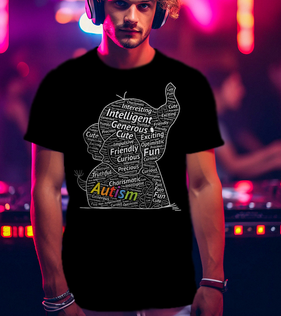 Autism Support Elephant With Intelligent Friendly Generous Words T-Shirt