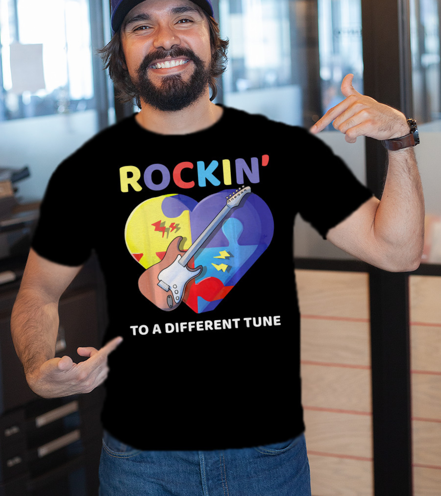 Rockin' To A Different Tune Autism Awareness Guitar Heart Puzzle T-Shirt
