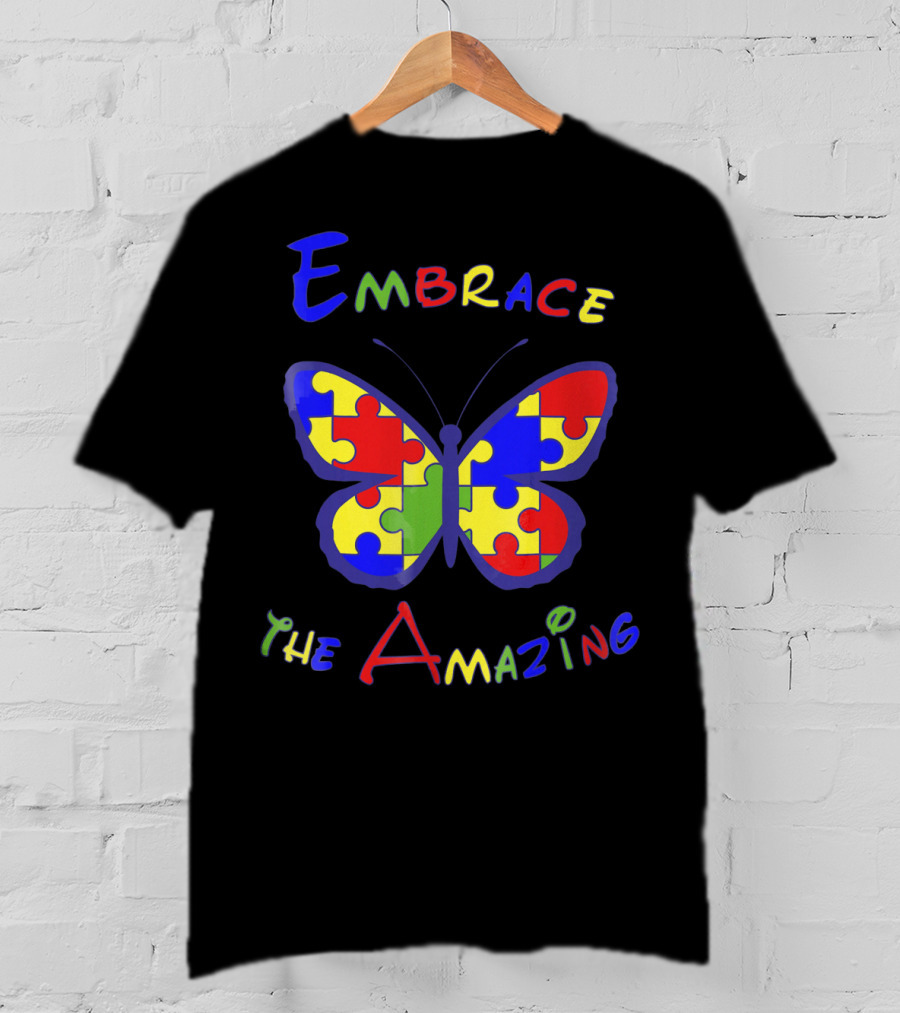 Embrace The Amazing Autism Awareness Puzzle Butterfly T-Shirt