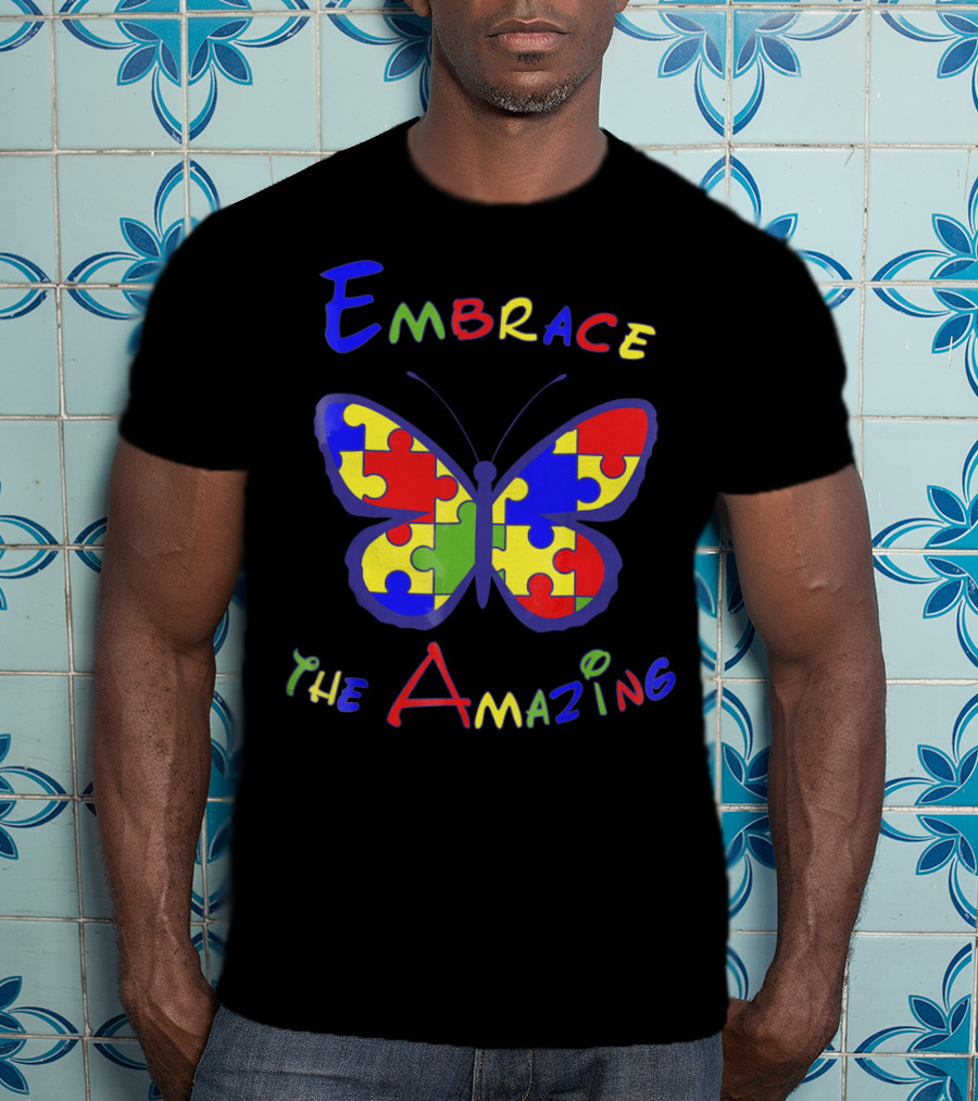 Embrace The Amazing Autism Awareness Puzzle Butterfly T-Shirt