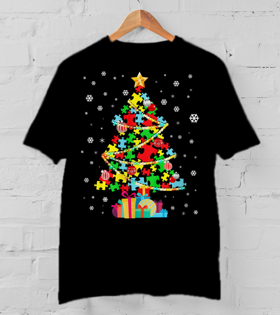 Autism Tree Puzzle Christmas Autism Awareness T-Shirt