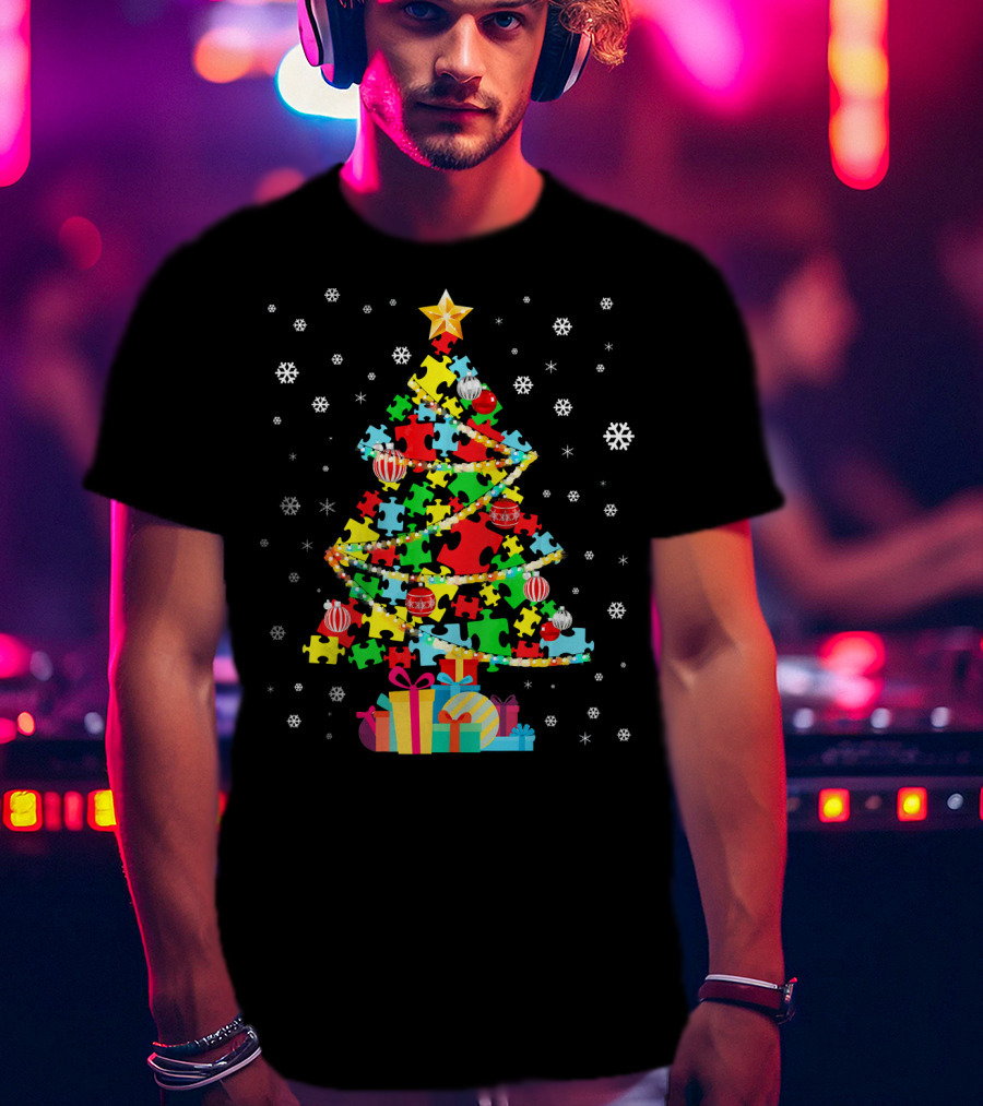 Autism Tree Puzzle Christmas Autism Awareness T-Shirt