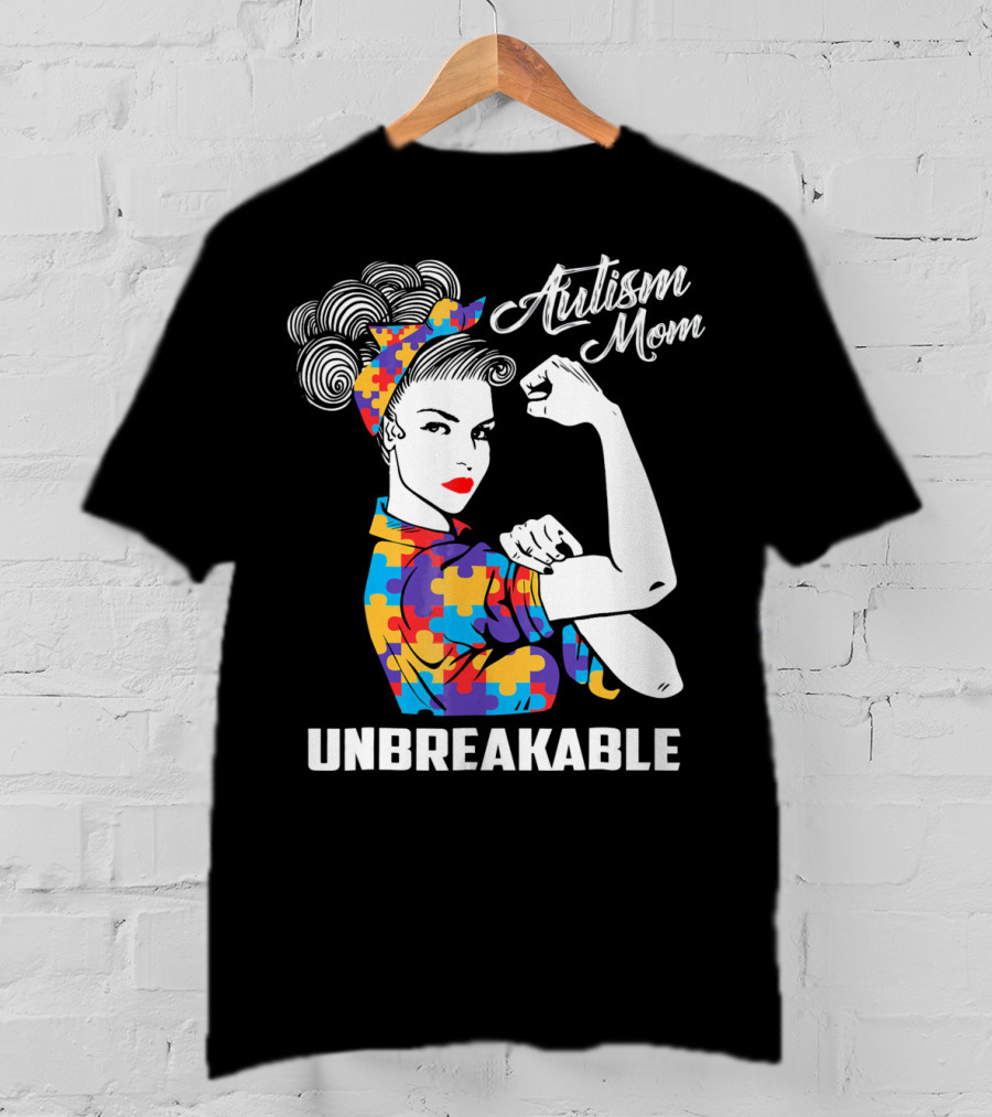 Autism Mom Unbreakable Puzzle Pattern Rosie The Riveter T-Shirt