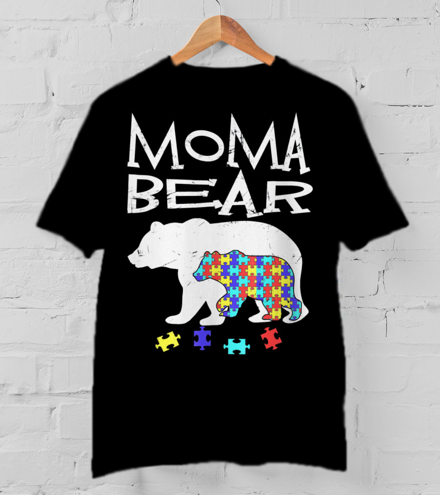 Moma Bear Autism Awareness Puzzle Piece T-Shirt