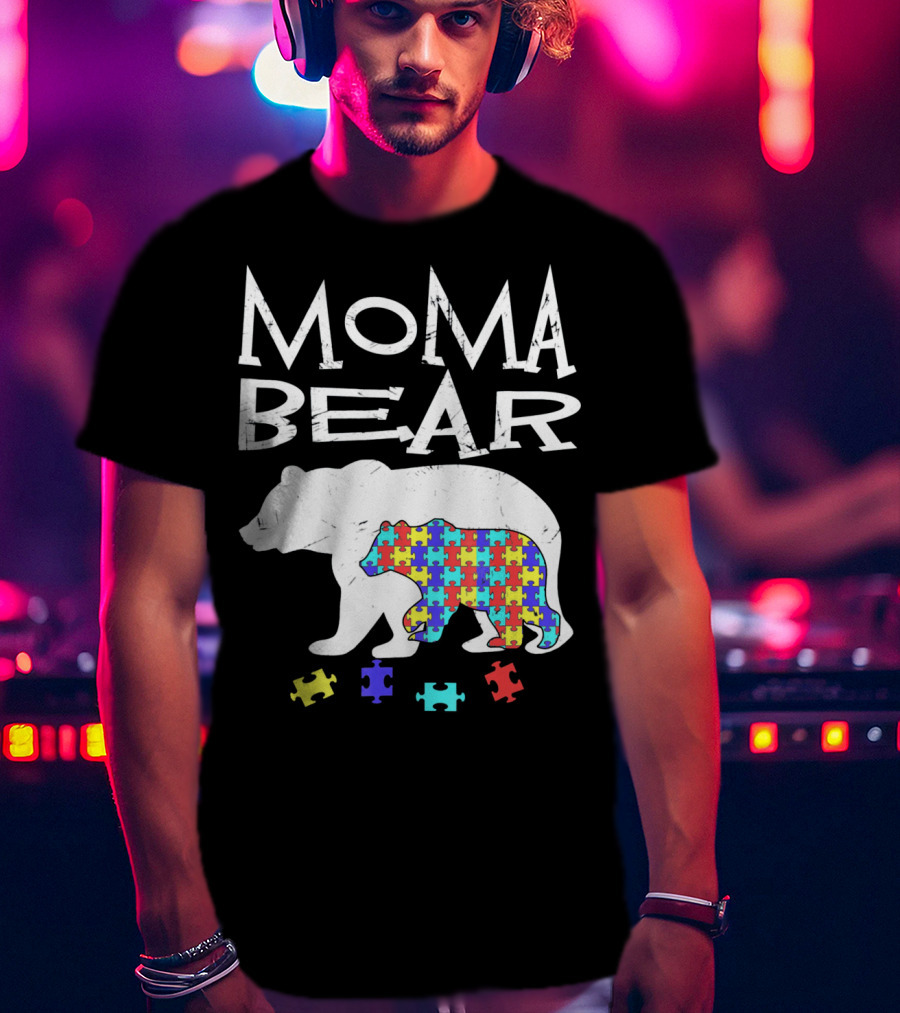 Moma Bear Autism Awareness Puzzle Piece T-Shirt