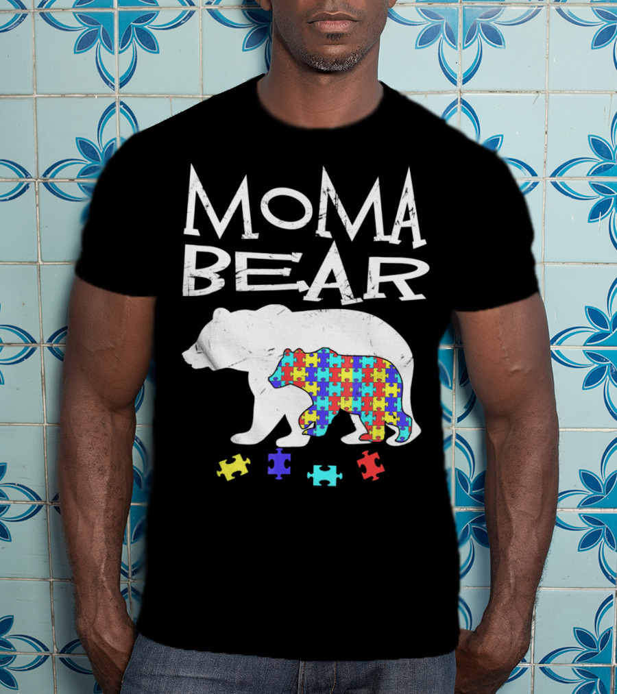 Moma Bear Autism Awareness Puzzle Piece T-Shirt