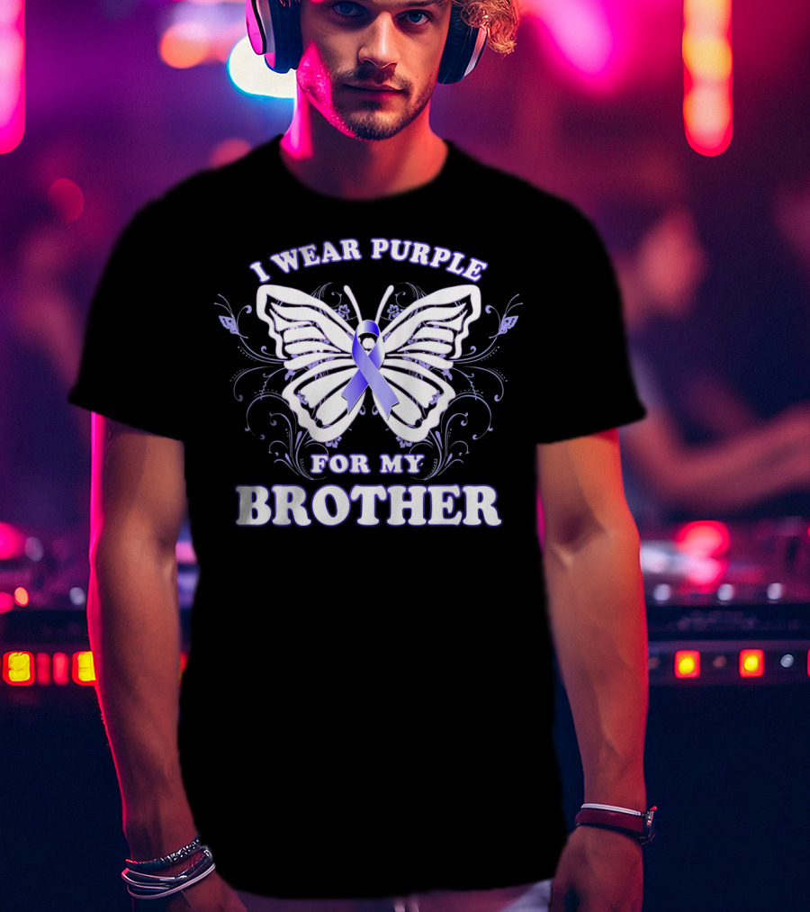 I Wear Purple For My Brother Alzheimer's Awareness Butterfly T-Shirt