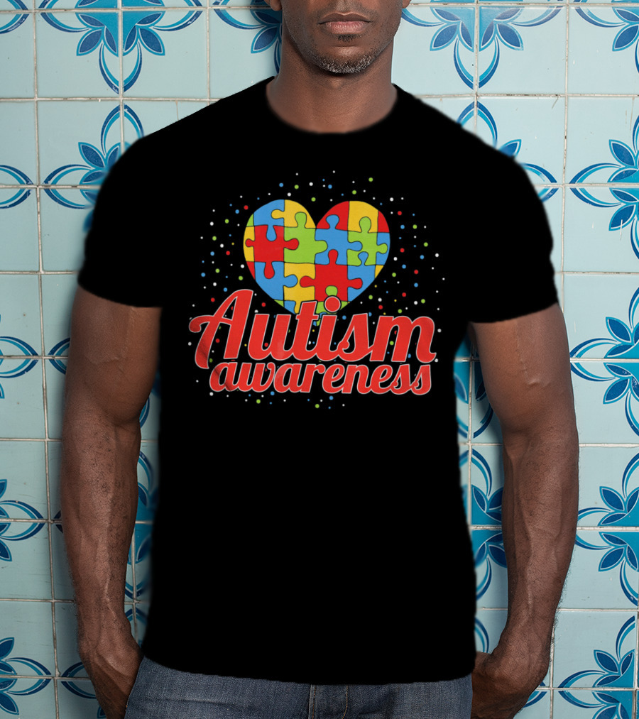 Autism Awareness Heart Puzzle Pattern Funny ASD Spect T-Shirt