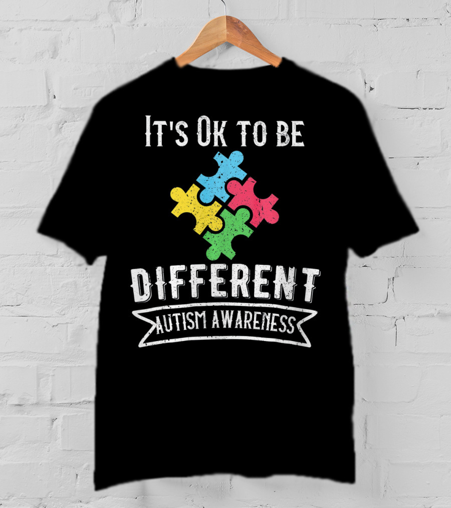 It's Ok To Be Different Autism Awareness Puzzle Pieces T-Shirt