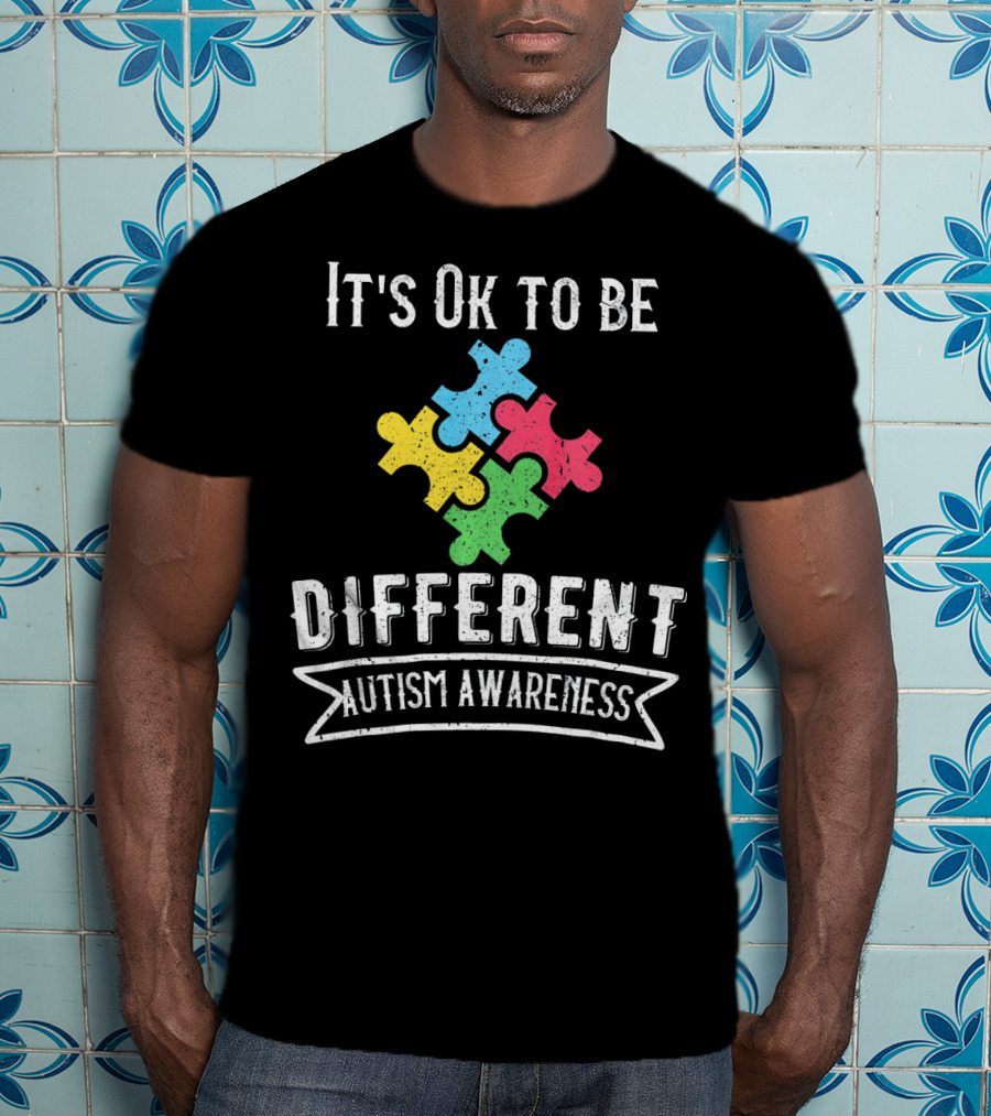 It's Ok To Be Different Autism Awareness Puzzle Pieces T-Shirt