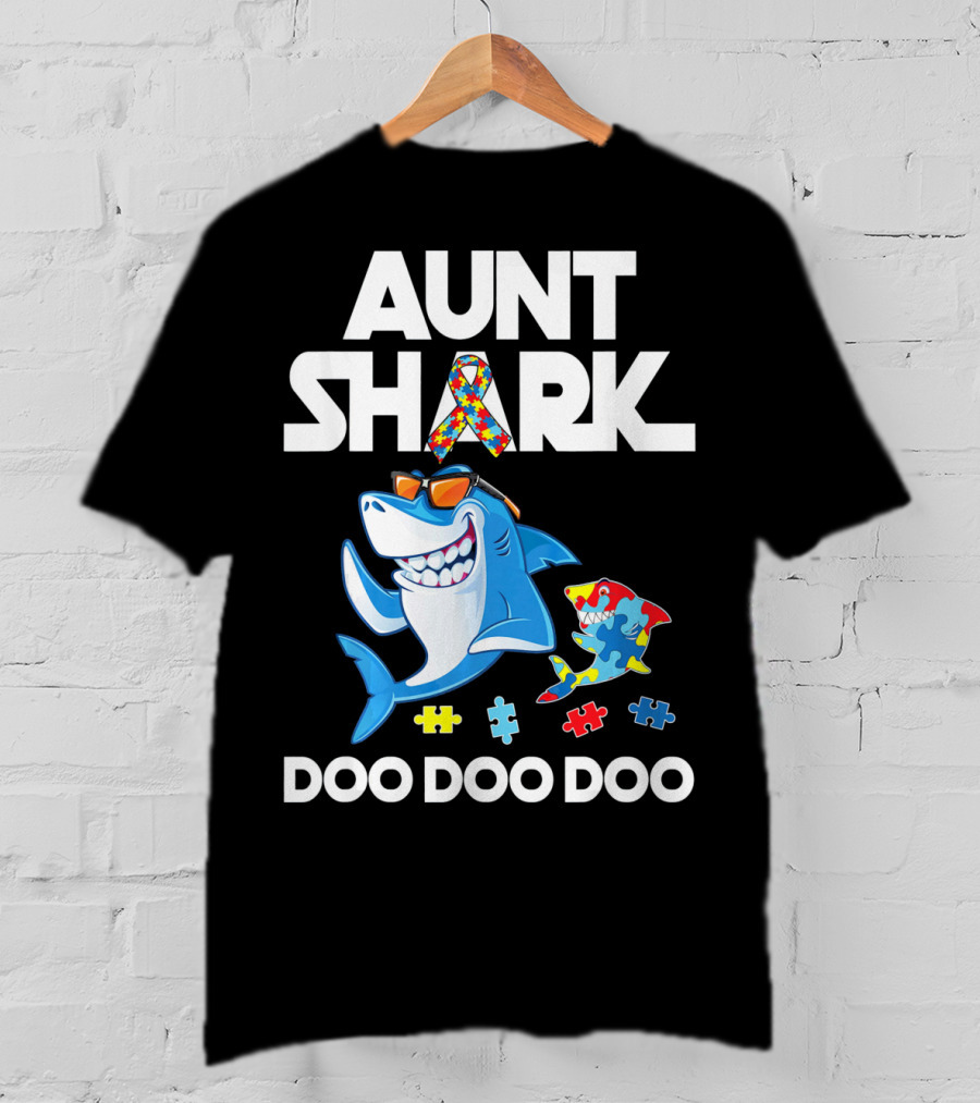 Aunt Shark Autism Awareness Doo Doo Doo T-Shirt