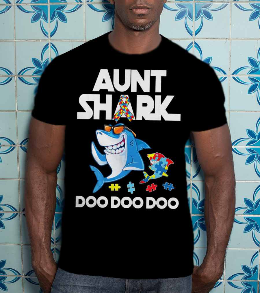 Aunt Shark Autism Awareness Doo Doo Doo T-Shirt
