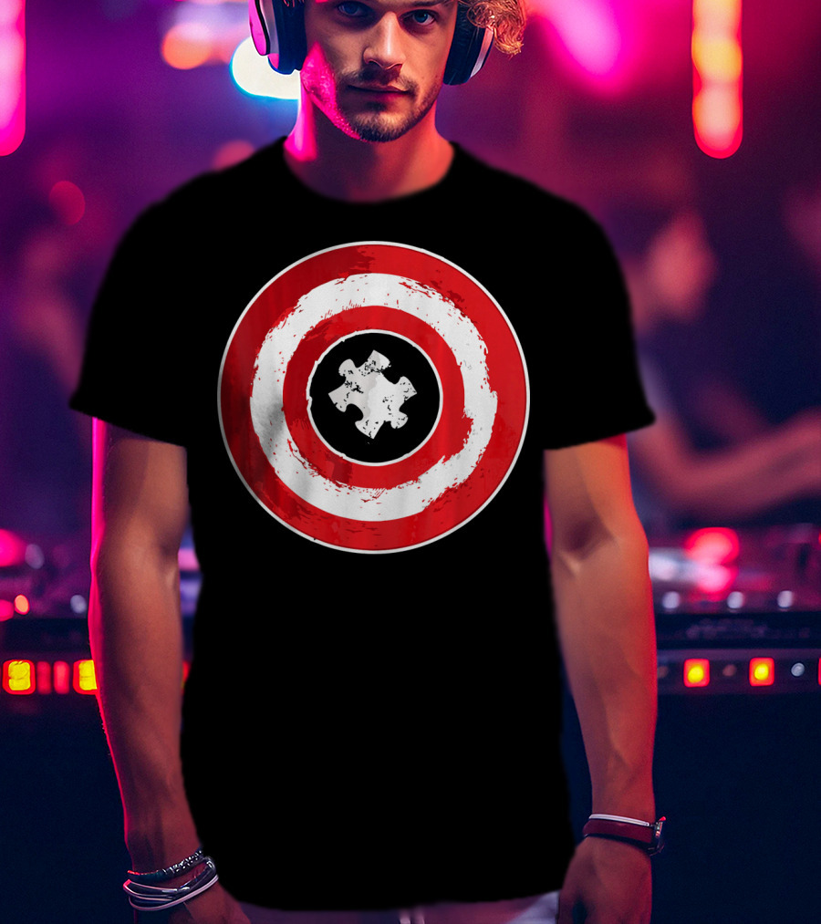 Autism Awareness Day Superhero Puzzle Piece Shield T-Shirt